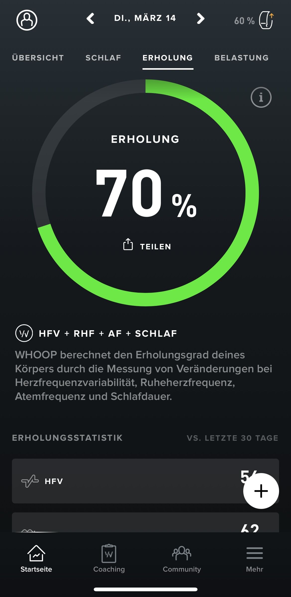 Der Whoop Erholungscoach in der App